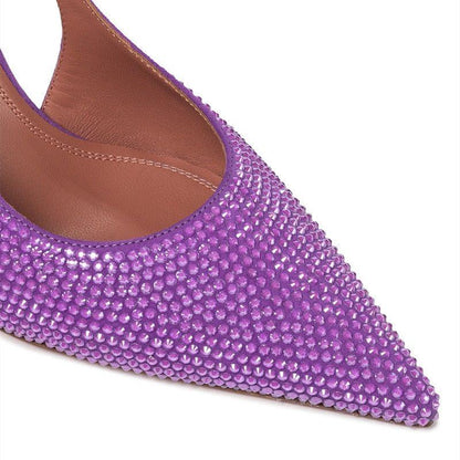 High Shine Purple Crystal Lace Up Heels