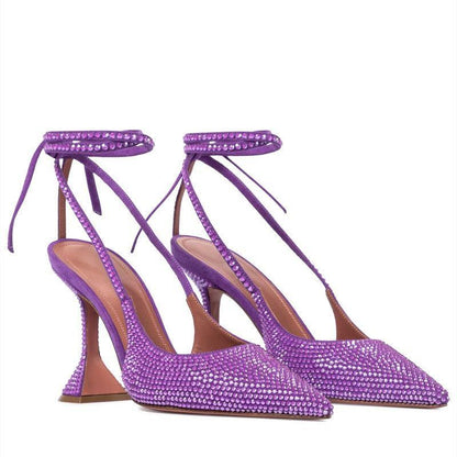 High Shine Purple Crystal Lace Up Heels