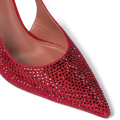 High Shine Red Crystal Lace Up Heels