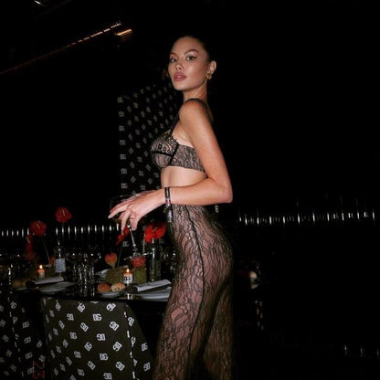 Mon Ami Black Lace Maxi Skirt Set