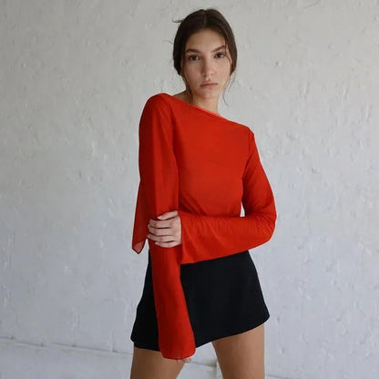 Morning Glory Red Long Sleeve Crop Top
