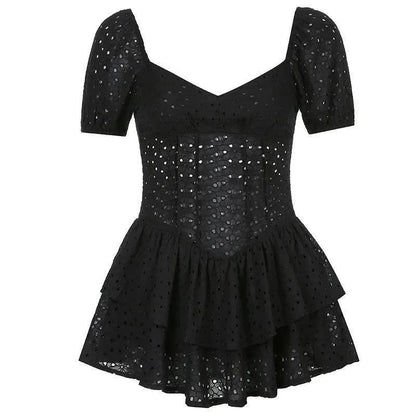 Nadia Black Ruffled Pleated Mini Dress