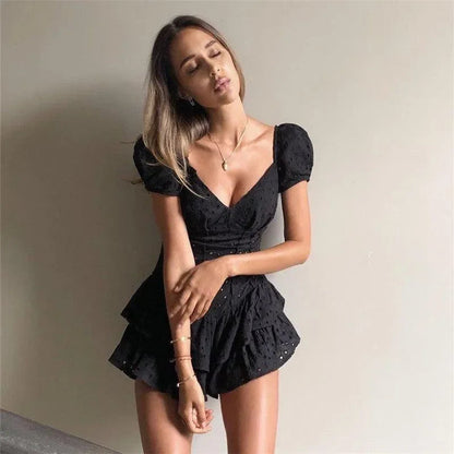 Nadia Black Ruffled Pleated Mini Dress