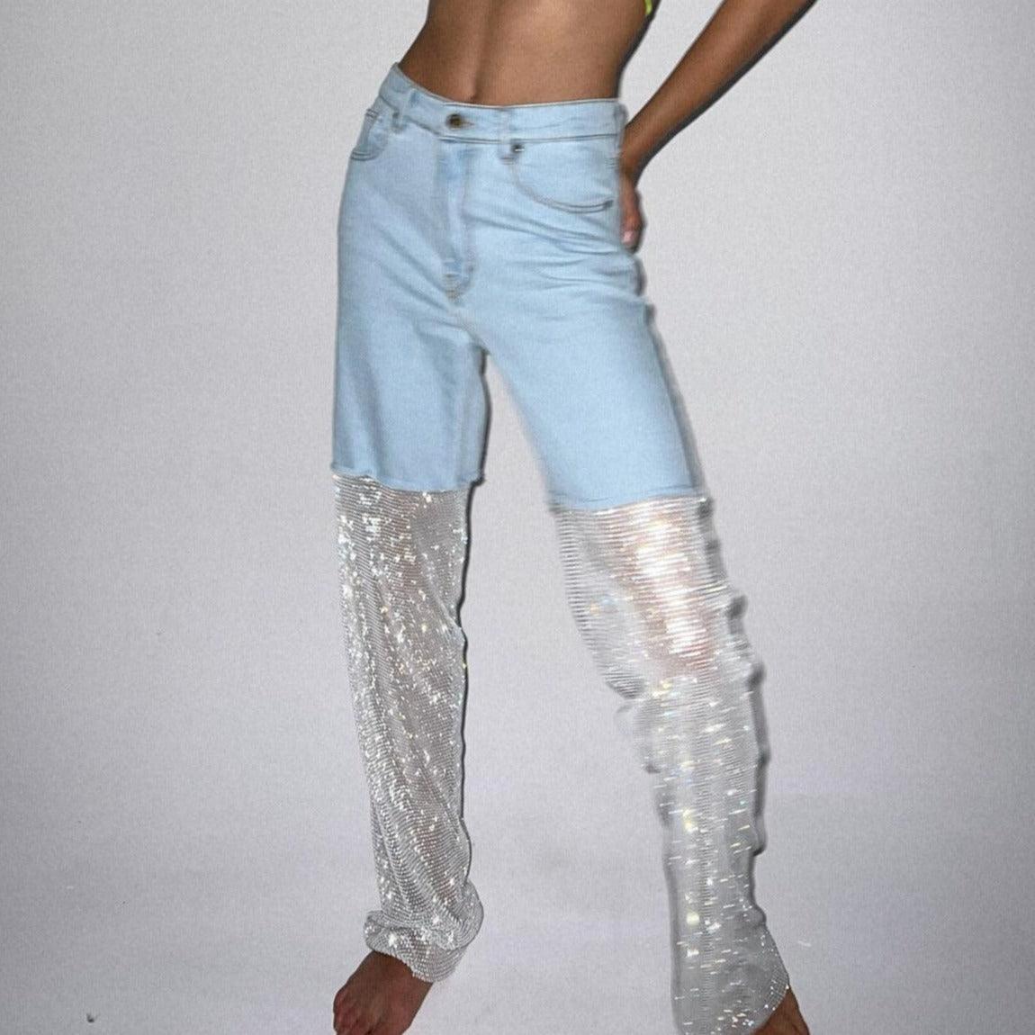 Night Moves Light Blue Diamond Mesh Jeans