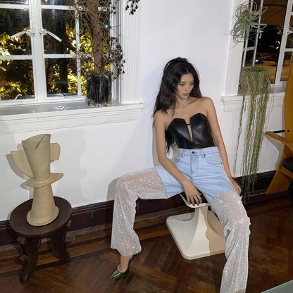 Night Moves Light Blue Diamond Mesh Jeans