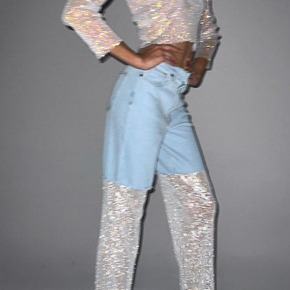 Night Moves Light Blue Diamond Mesh Jeans