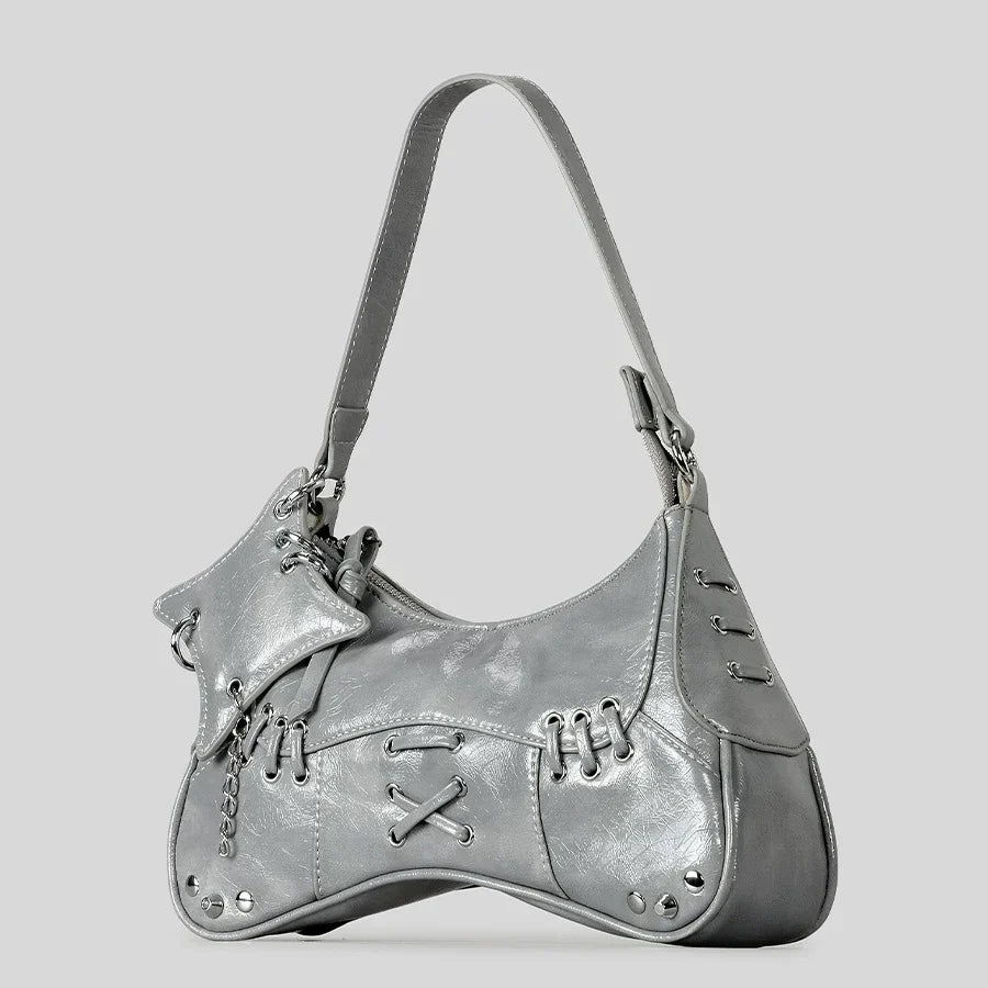 Noxen Vintage Leather Rivet Shoulder Bag