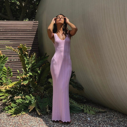 Nyx Pink Knitted Backless Maxi Dress