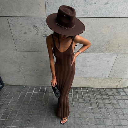 Nyx Brown Knitted Backless Maxi Dress