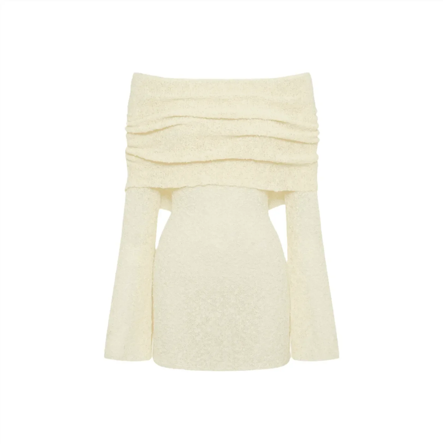 One Kiss Off-Shoulder White Boucle Mini Dress