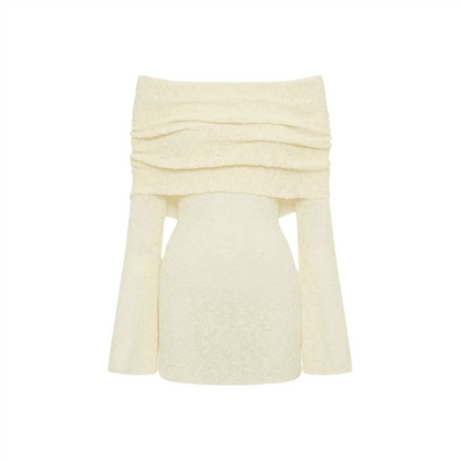 One Kiss Off-Shoulder White Boucle Mini Dress