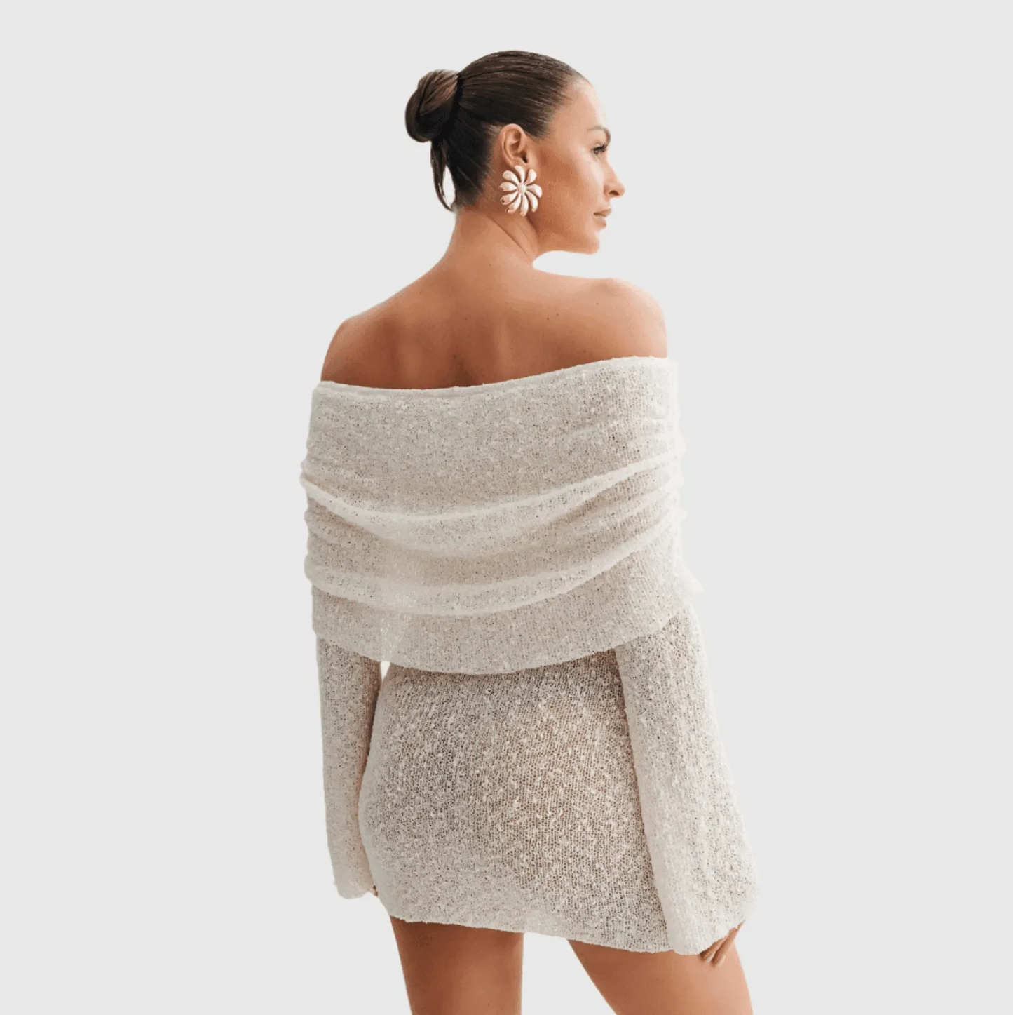 One Kiss Off-Shoulder White Boucle Mini Dress