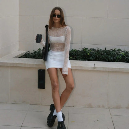 Playful Charm White Lace Mini Dress