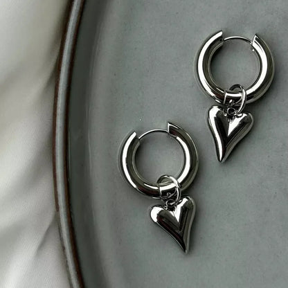 Punk Heart Pendant Silver Earrings