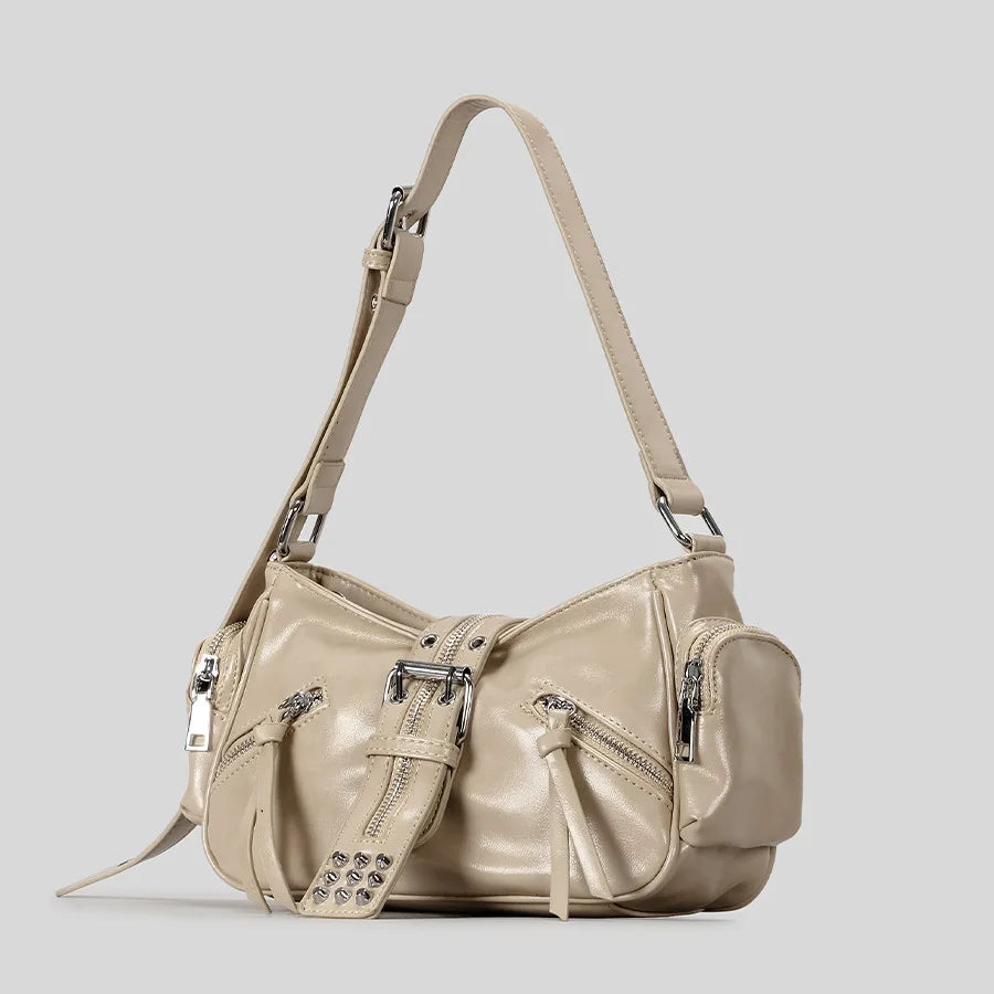 Ravix Rivet Multi-Zipper Shoulder Bag