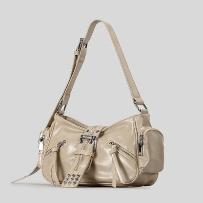 Ravix Rivet Multi-Zipper Shoulder Bag