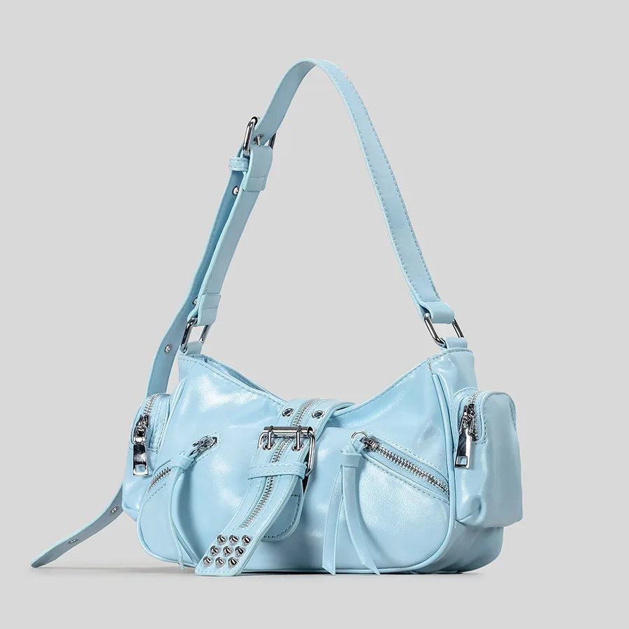 Ravix Rivet Multi-Zipper Shoulder Bag