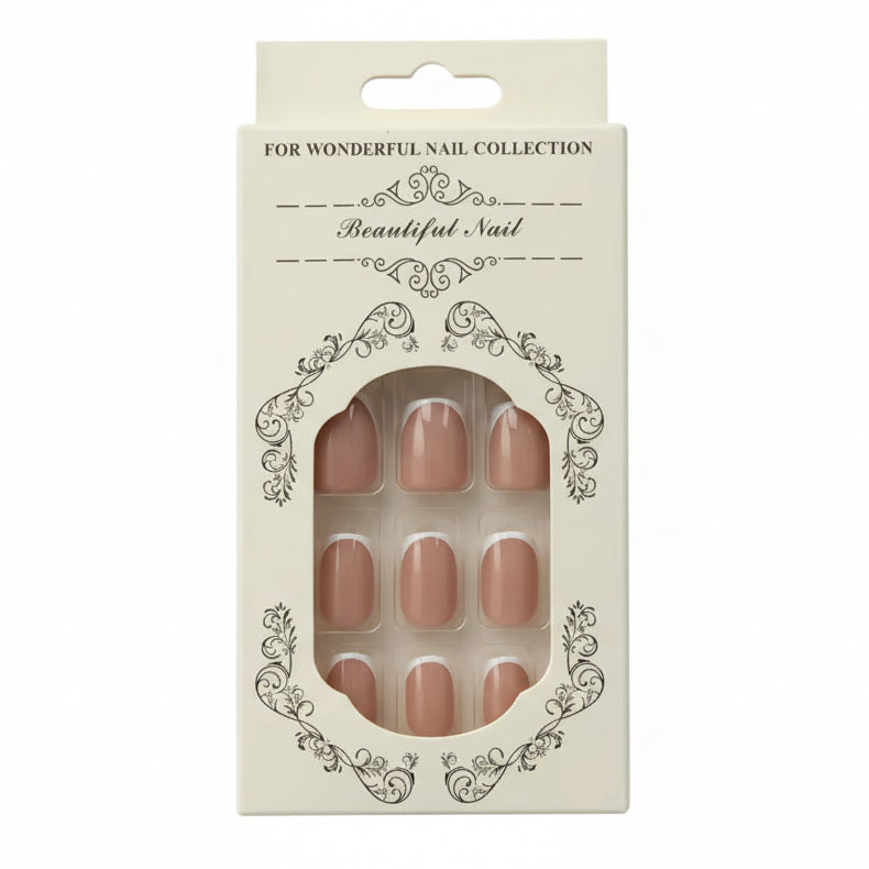 Salon-Style French Tip Press-On Nails - Square 019
