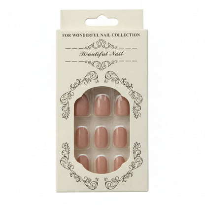 Salon-Style French Tip Press-On Nails - Square 019