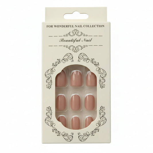 Salon-Style French Tip Press-On Nails - Square 019