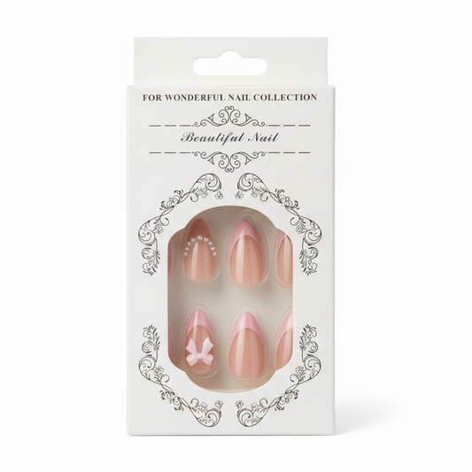 Salon-Style French Tip Press-On Nails - Coffin 022