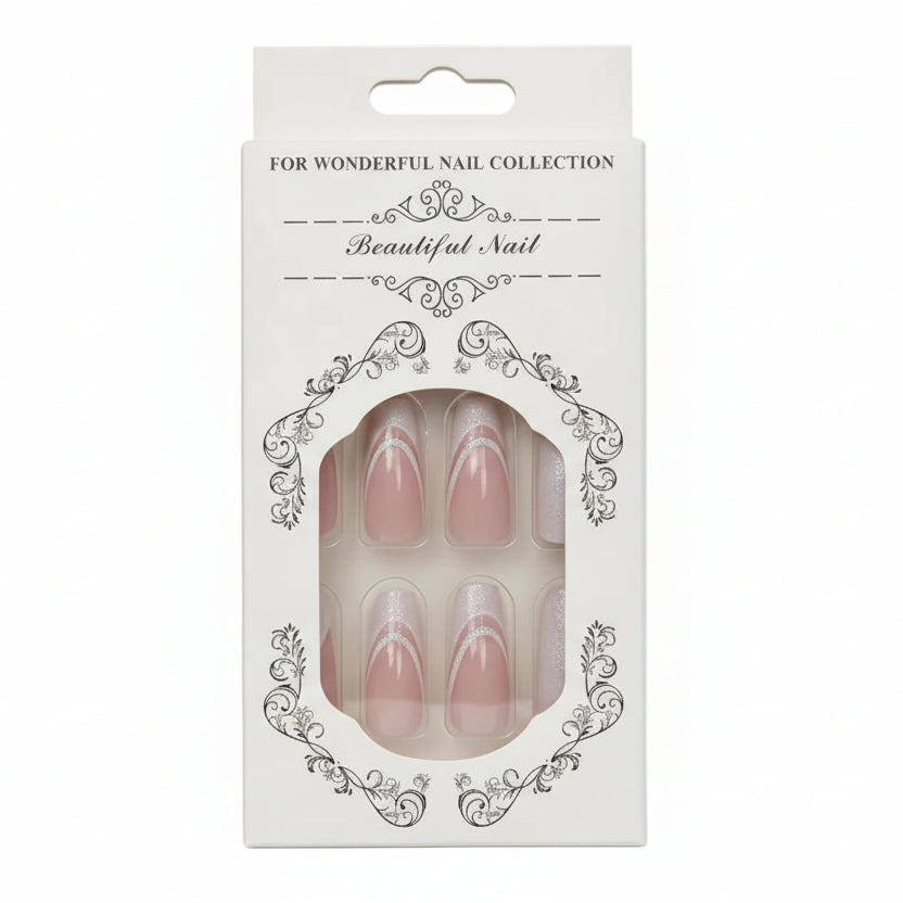 Salon-Style French Tip Press-On Nails -  Coffin 06