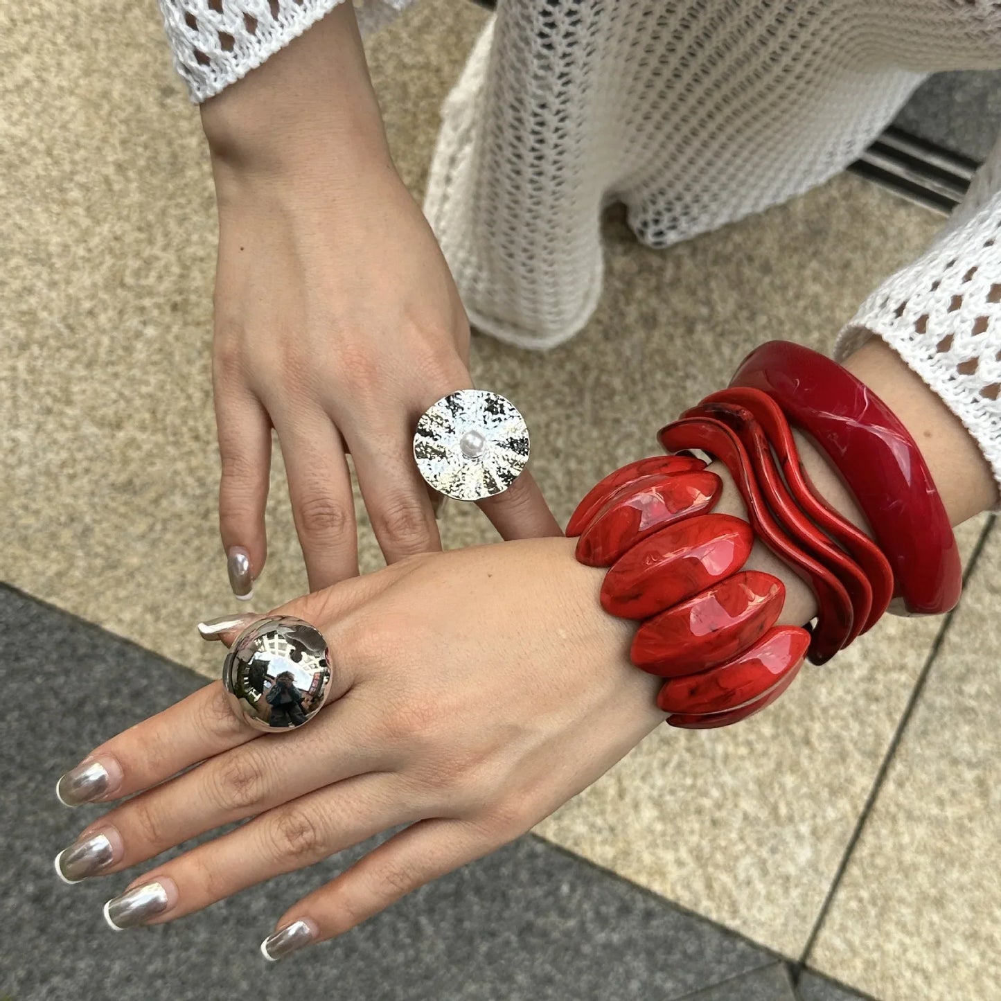 Ruby Swell Wide Geometric Red Bracelets