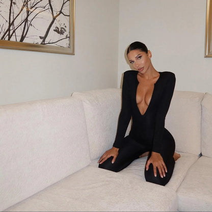 Second Skin Long Sleeve Black Jumpsuit
