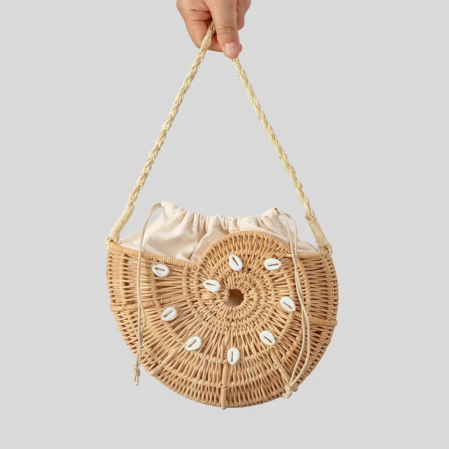 Shella Rattan Conch Bag with Shell Embellishments