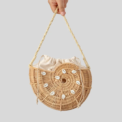Shella Rattan Conch Bag with Shell Embellishments