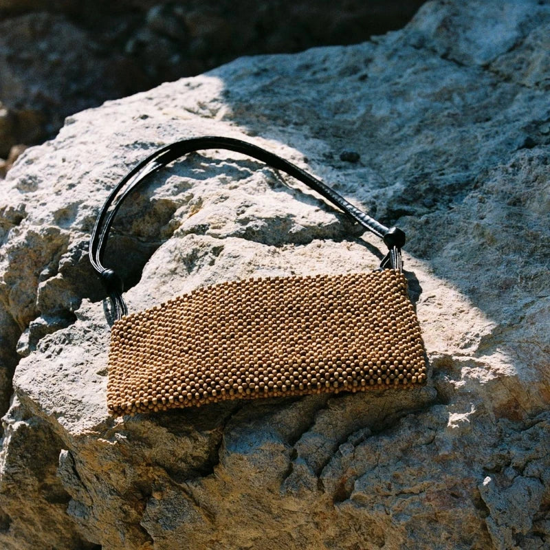 Shine Grid Beaded Shoulder Bag