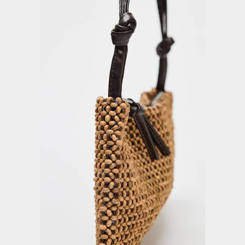 Shine Grid Beaded Shoulder Bag