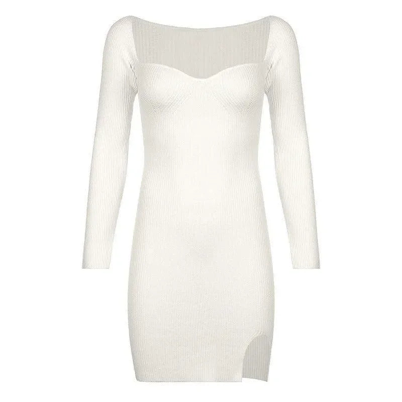 Shoreside Long Sleeve Knitted White Mini Dress