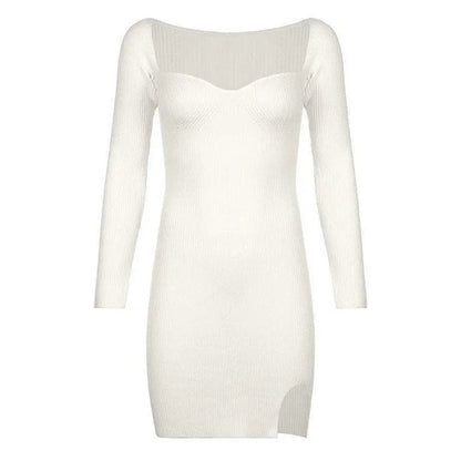 Shoreside Long Sleeve Knitted White Mini Dress