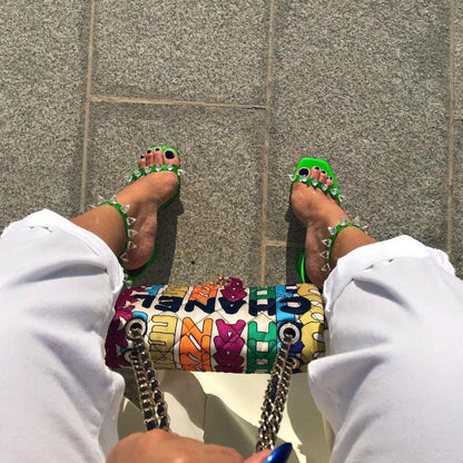 Showing Up Pyramid Green Sandals