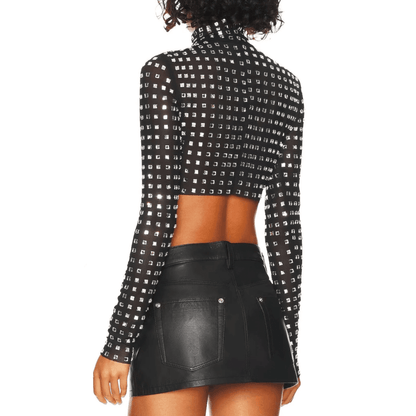 Silent Night Crystal Mesh Long Sleeve Top