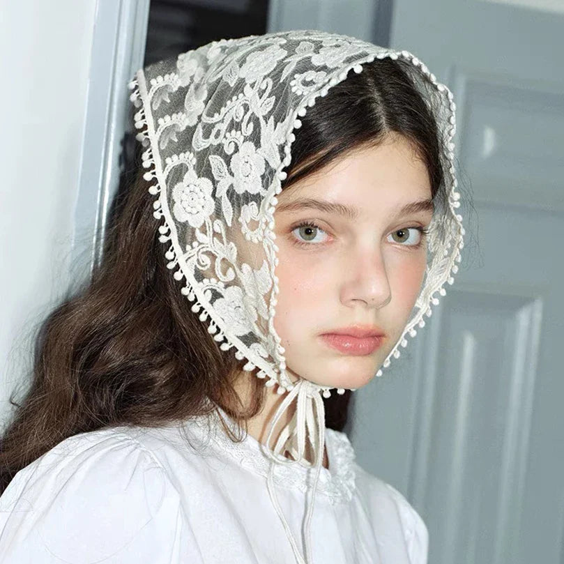 Solencia White Floral Lace Hair Scarf