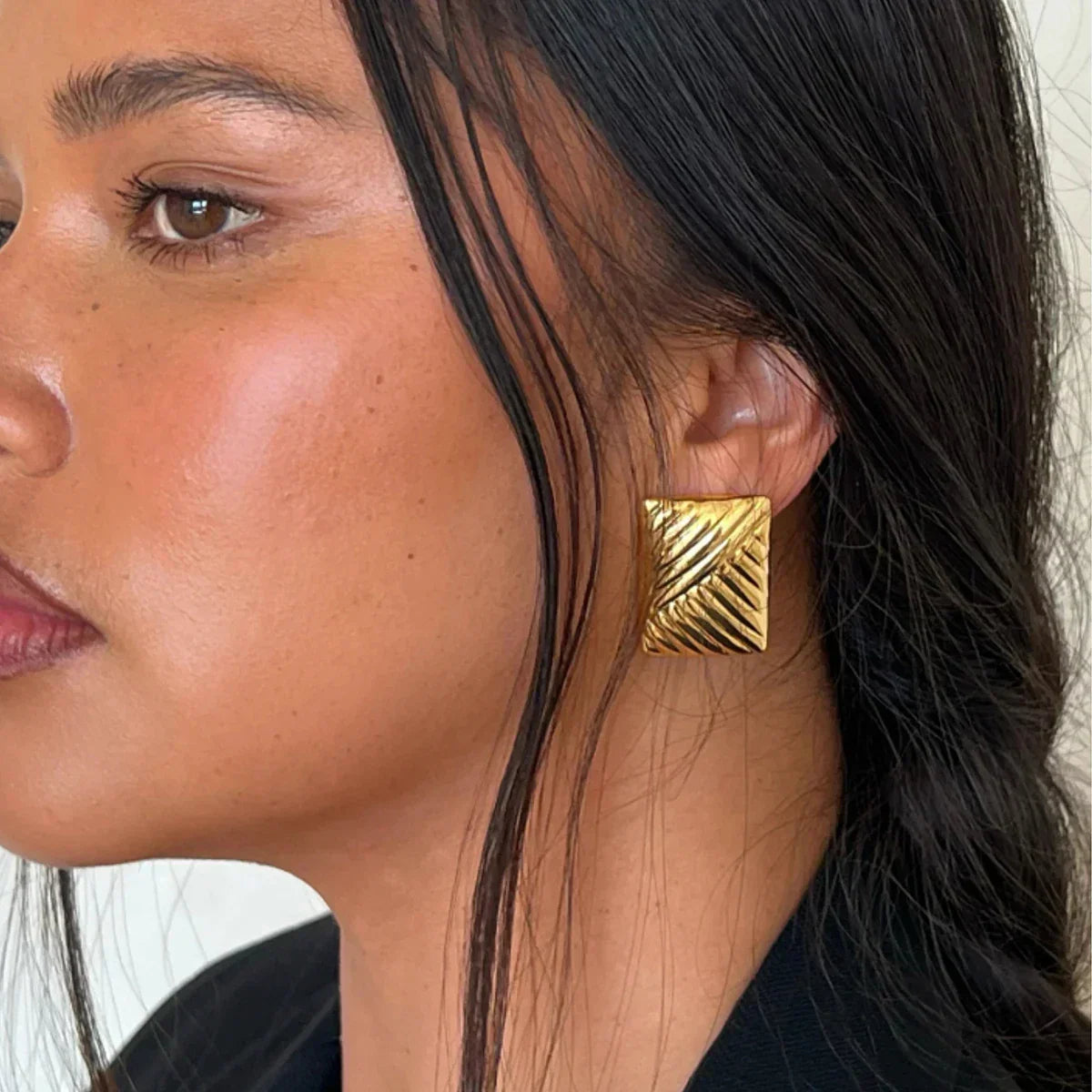 Square Lined Gold Earings