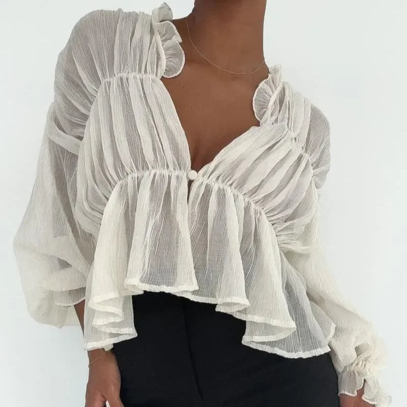 Sweet Fantasy Long Sleeve Semi-Sheer Ivory Top