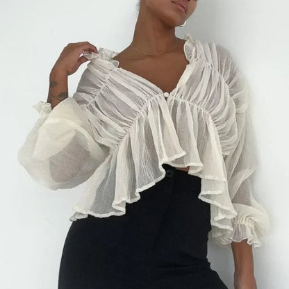 Sweet Fantasy Long Sleeve Semi-Sheer Ivory Top