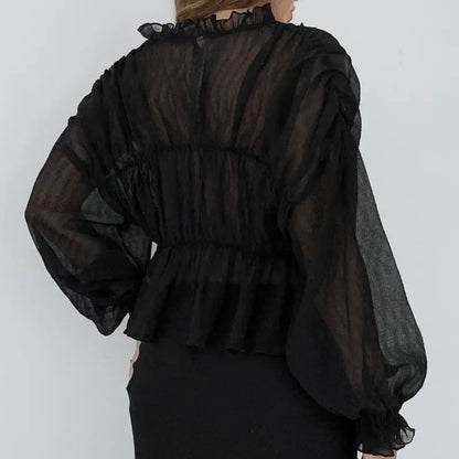 Sweet Fantasy Sheer Black Long Sleeve Top