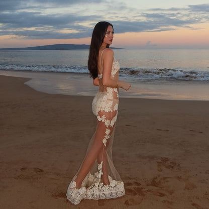Te Amo Lace Mesh White Maxi Dress
