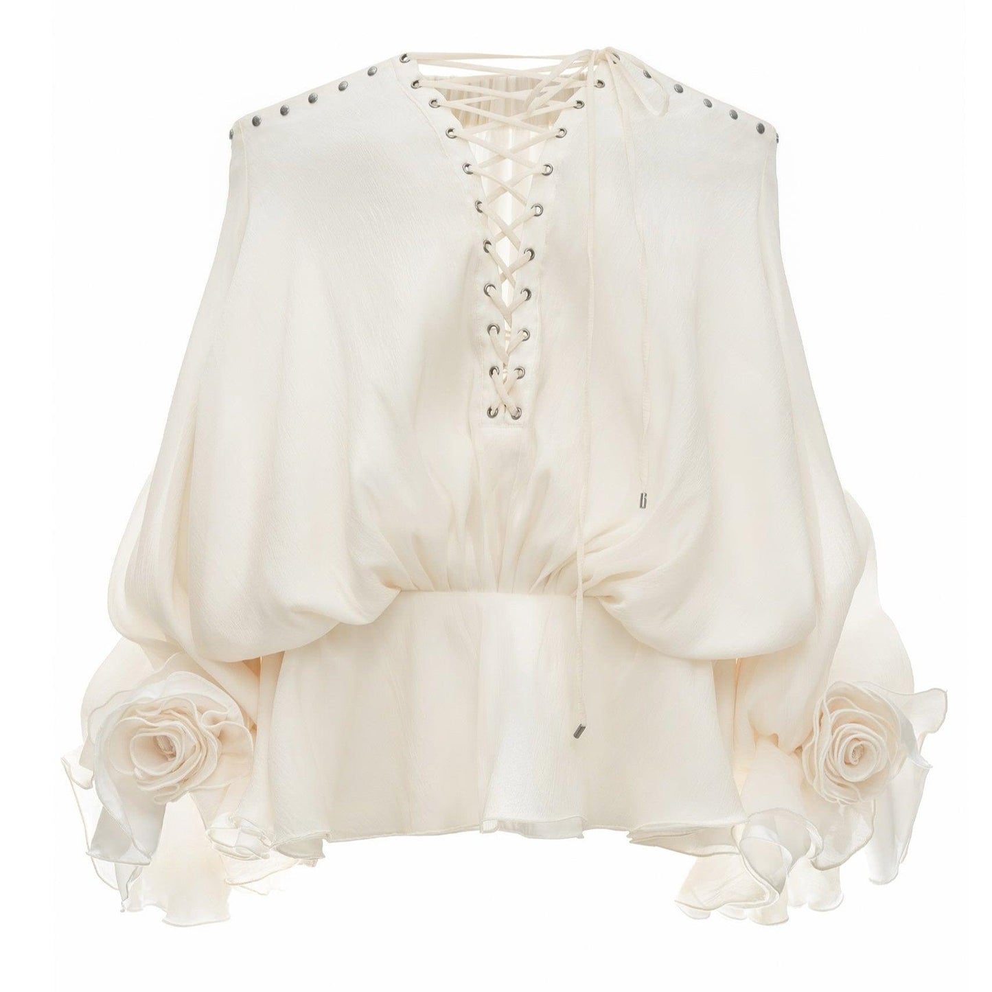 Tiffany Off Shoulder Lace Up Ivory Mini Dress