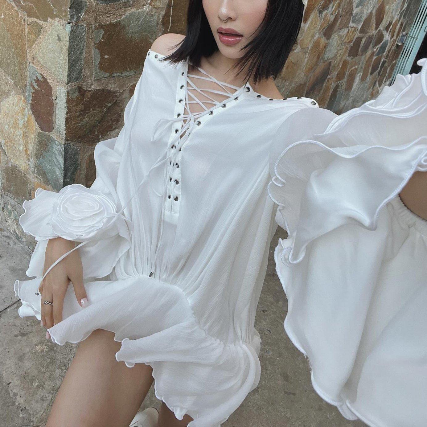Tiffany Off Shoulder Lace Up White Mini Dress