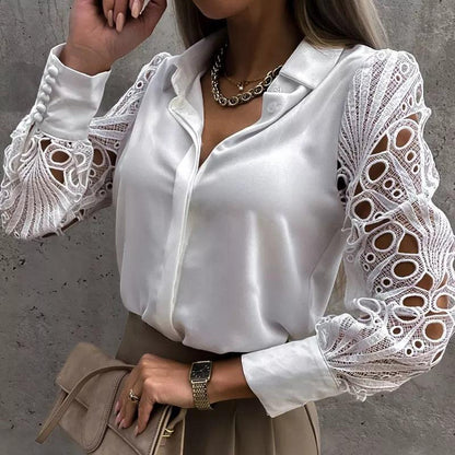 Timeless Beauty Lace Satin White Blouse