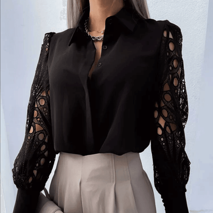Timeless Beauty Lace Satin Black Blouse