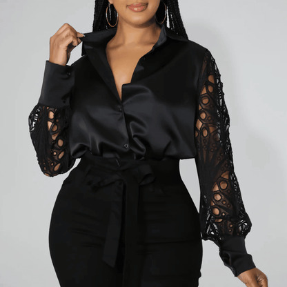 Timeless Beauty Lace Satin Black Blouse