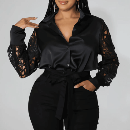 Timeless Beauty Lace Satin Black Blouse