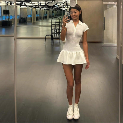 Trust Issues Polo Style Knitted White Mini Dress