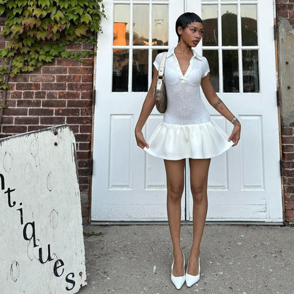 Trust Issues Polo Style Knitted White Mini Dress
